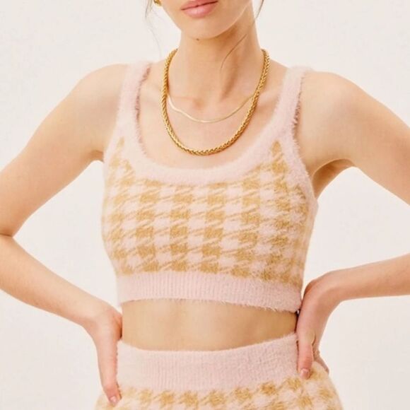 For Love & Lemons Cher Crop Sweater Tank in Light Pink Large NEW - Picture 1 of 6